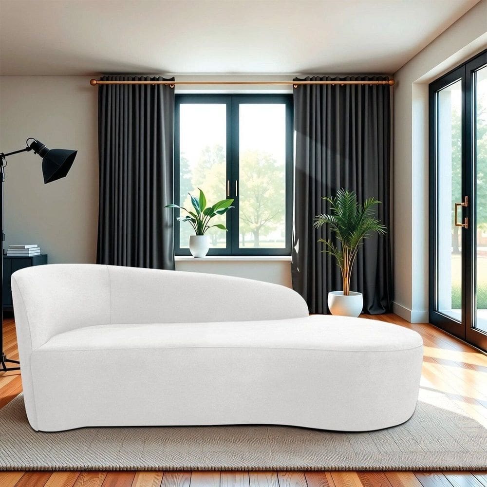 Recamier Curvo Orgânico 140cm 2 Lugares Lado Direito para Sala Estar Bouclé Paris Branco