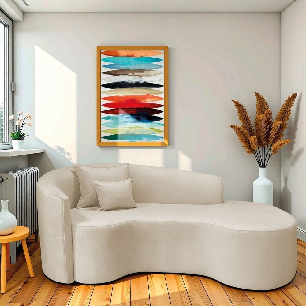Recamier Curvo Orgânico 180cm 3 Lugares Lado Direito para Sala de Estar Linho Londres Bege