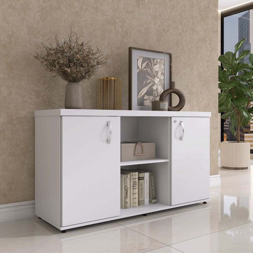 Armário Baixo com Nicho 2 Portas Pivotante Credenza Branco