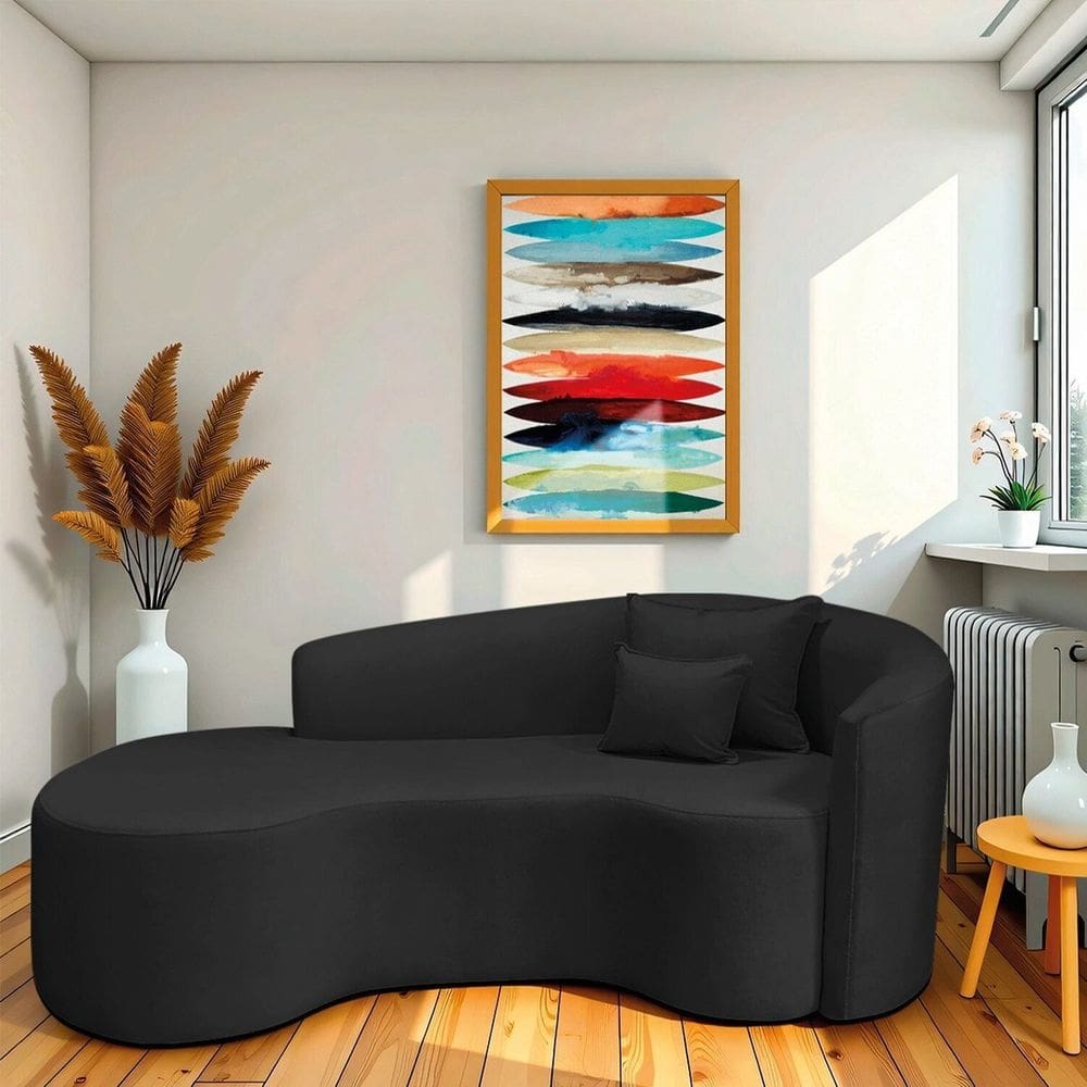 Recamier Curvo Orgânico 180cm 3 Lugares Lado Esquerdo para Sala de Estar Bouclé Londres Preto
