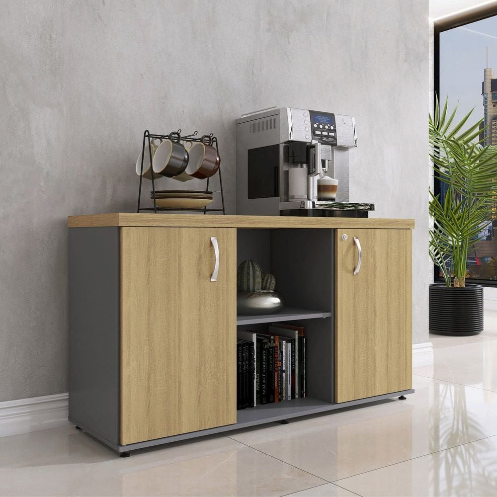 Armário Baixo com Nicho 2 Portas Pivotante Credenza Grafito/Samba