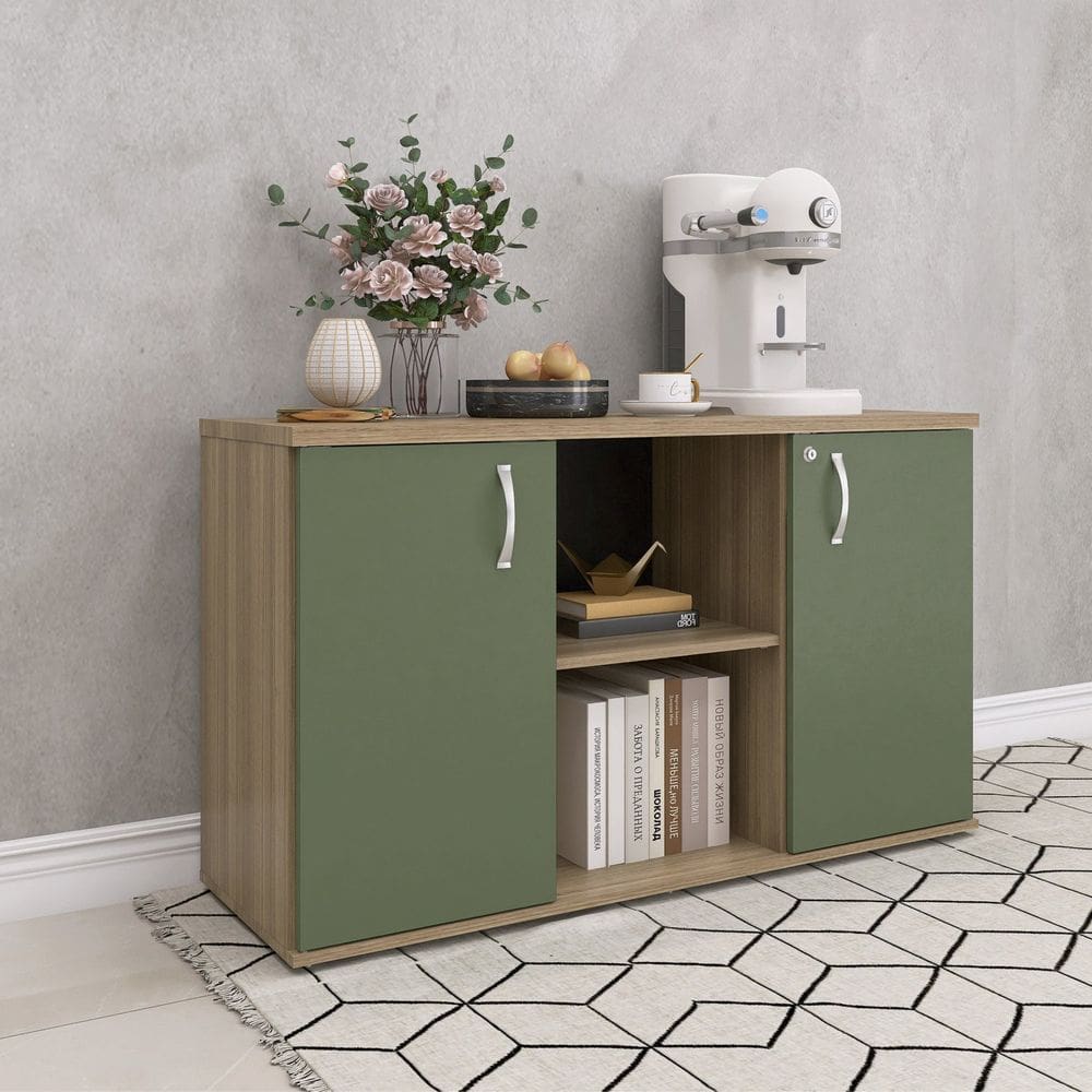 Armário Credenza 2 Portas Pivotante P25 Noce Naturalle/Salvia