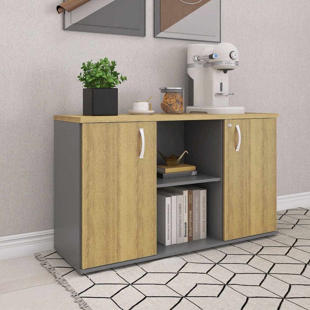 Armário Credenza 2 Portas Pivotante P25 Grafito/Samba