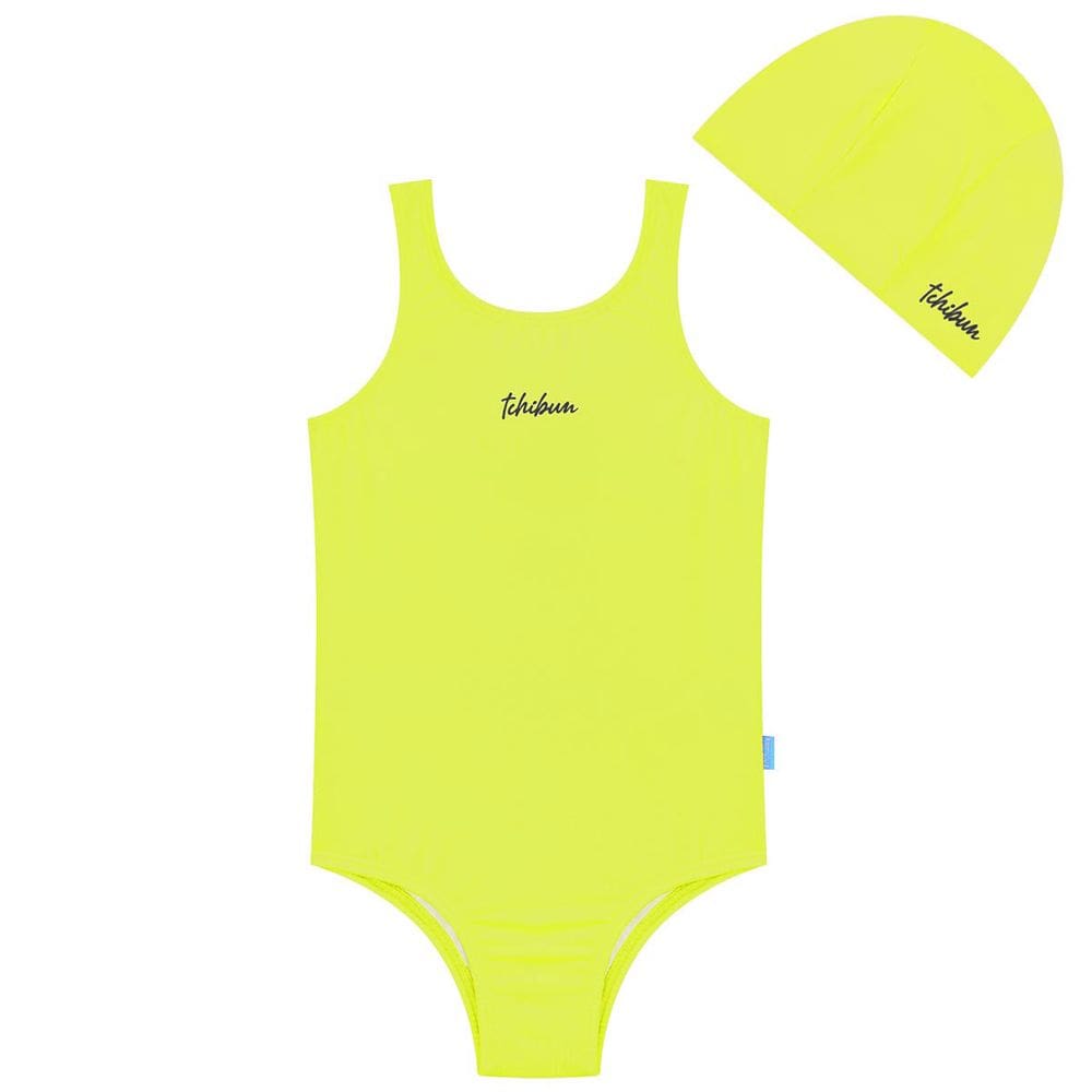 Maiô Natação Infantil com Touca Proteção UV50+ Amarelo Neon Kamylus