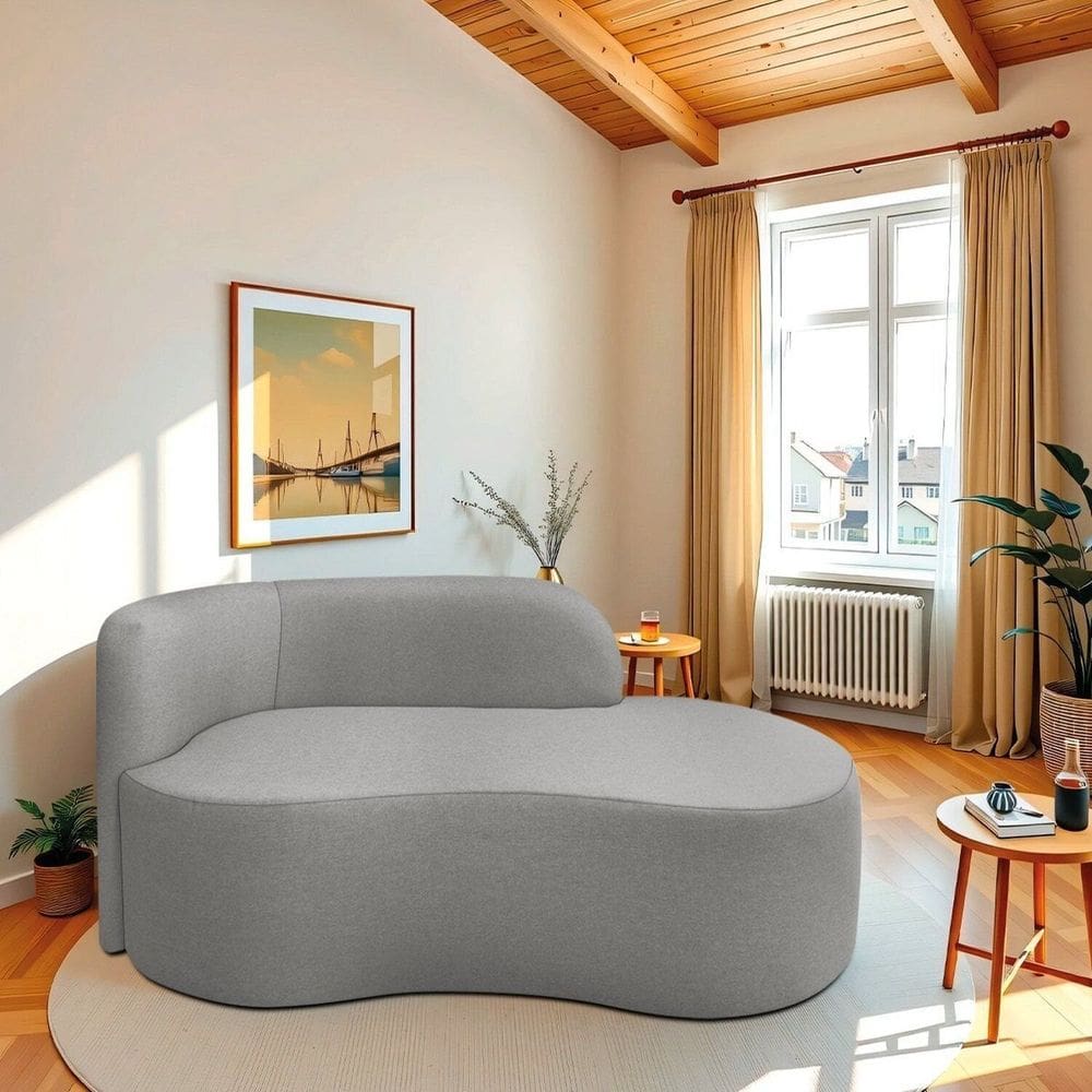 Recamier Curvo Orgânico 180cm 3 Lugares Lado Direito para Sala ou Quarto Bouclé Japão Cinza