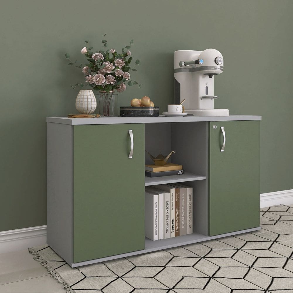 Armário Credenza 2 Portas Pivotante P25 Cinza/Salvia