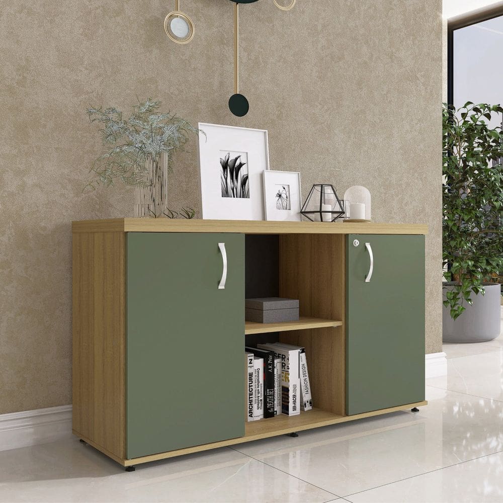 Armário Baixo com Nicho 2 Portas Pivotante Credenza Samba/Salvia