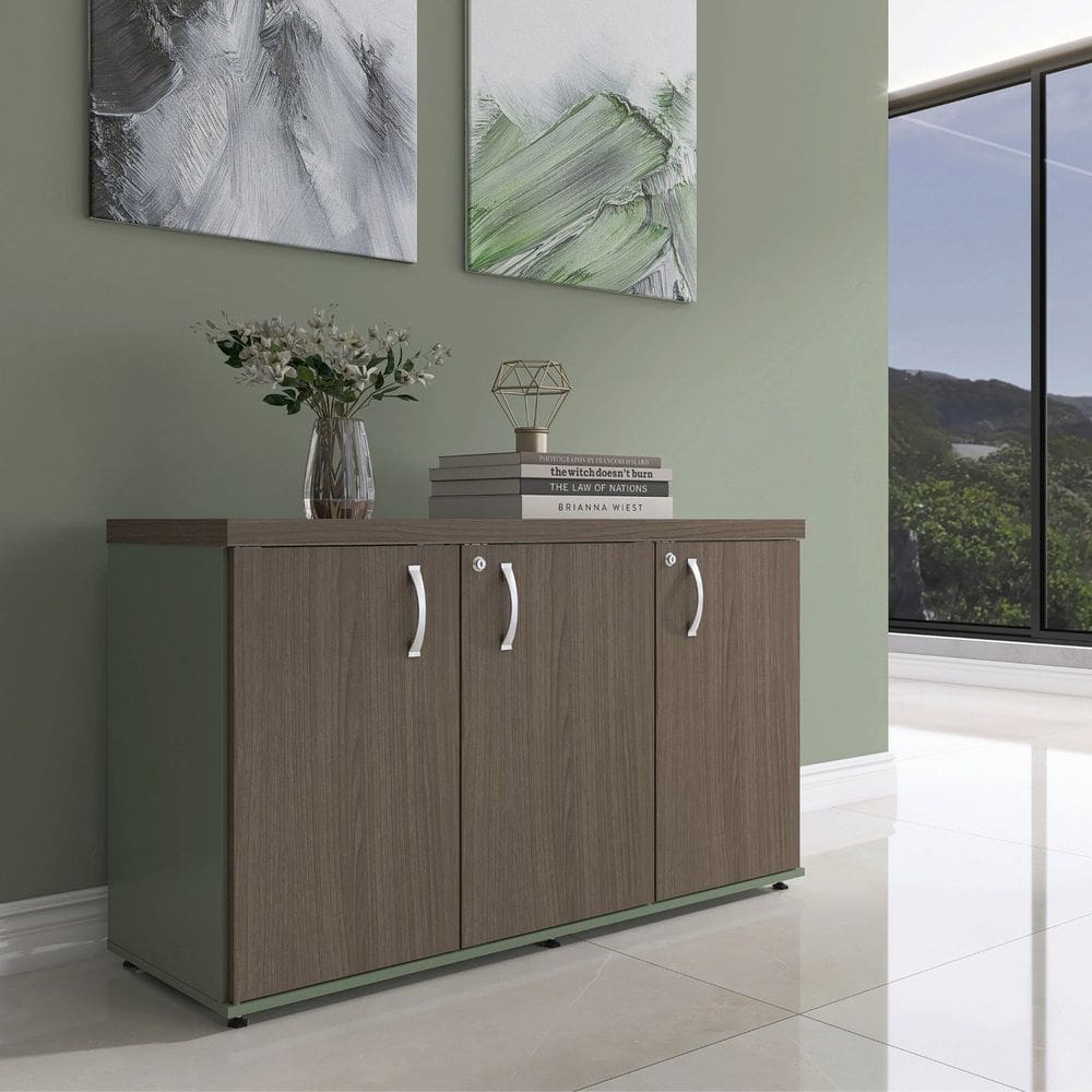 Armário 3 Portas Pivotante Credenza Salvia/Walnut
