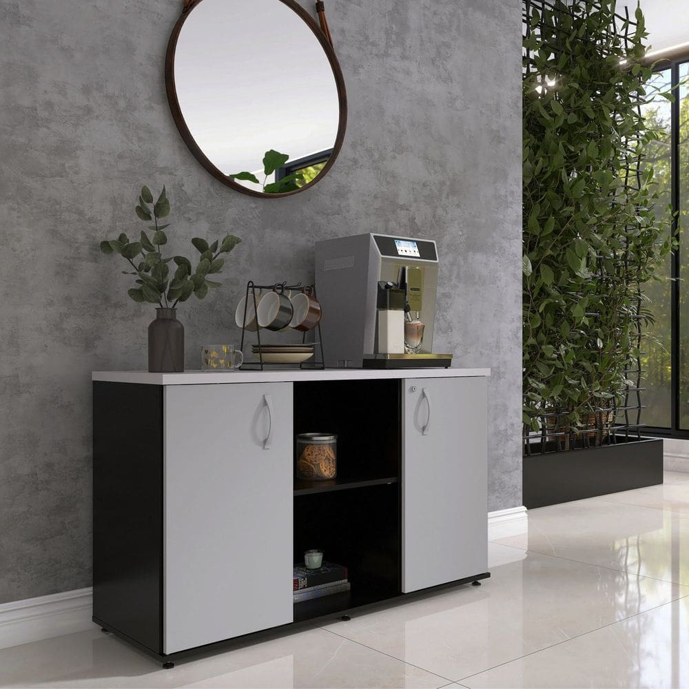 Armário Credenza 2 Portas Pivotante P25 Preto/Cinza