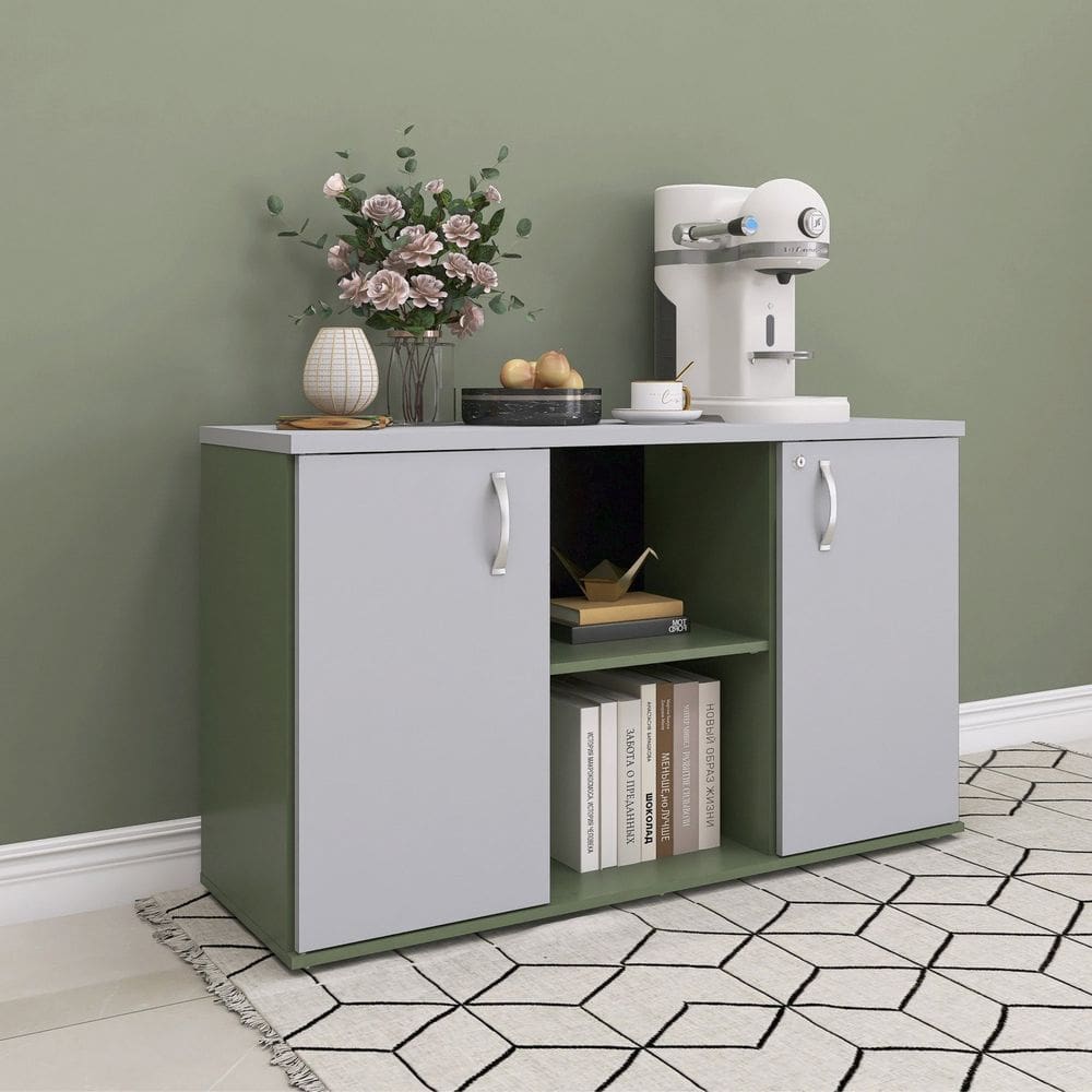 Armário Credenza 2 Portas Pivotante P25 Salvia/Cinza