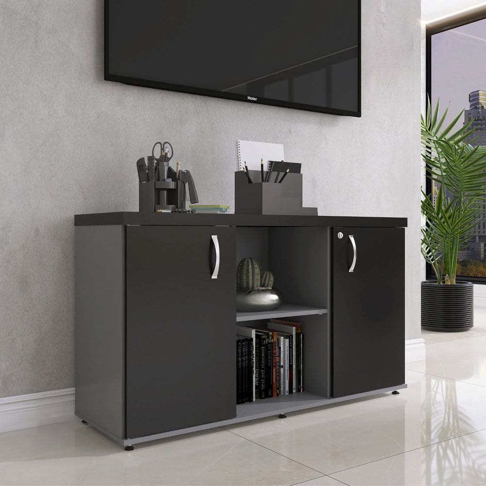 Armário Credenza 2 Portas Pivotante P25 Grafito/Preto