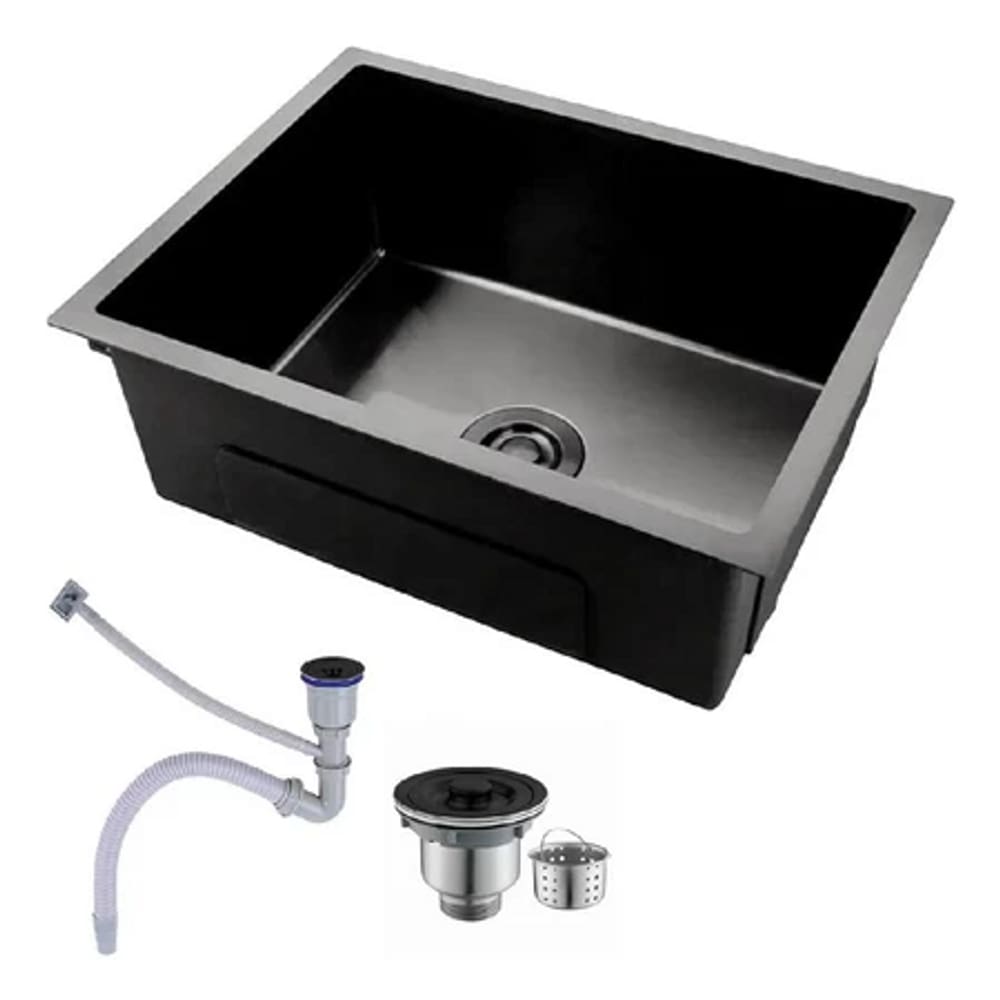 Cuba Gourmet Pia Inox Quadrada Cozinha Luxo 50x45 Com Acessórios Preto