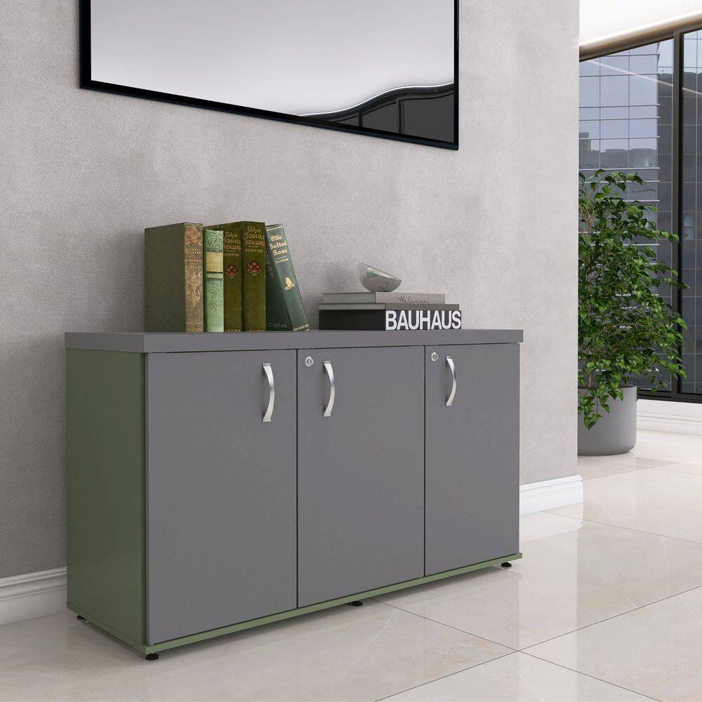 Armário 3 Portas Pivotante Credenza Grafito/Salvia