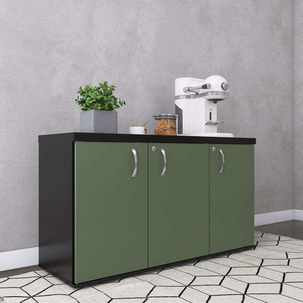 Armário 3 Portas Pivotante Credenza Preto/Salvia
