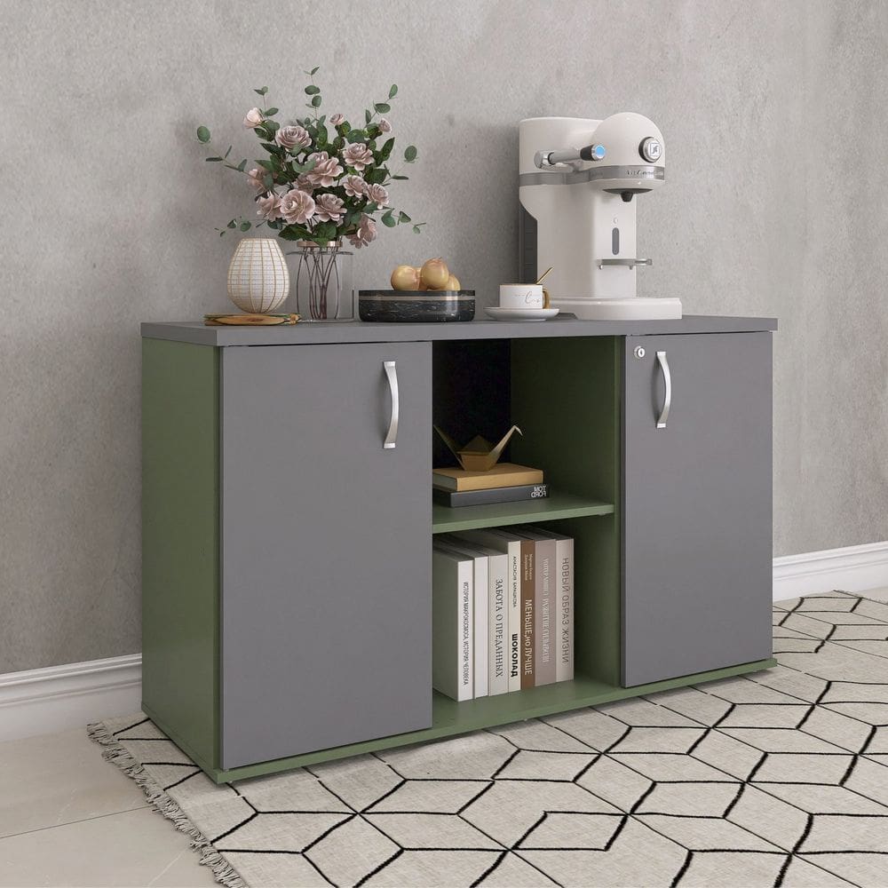 Armário Credenza 2 Portas Pivotante P25 Salvia/Grafito