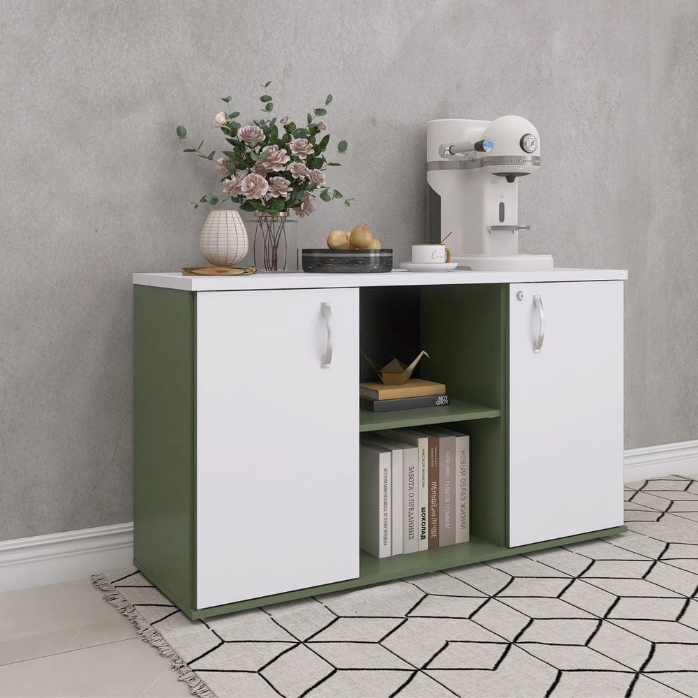 Armário Credenza 2 Portas Pivotante P25 Salvia/Branco