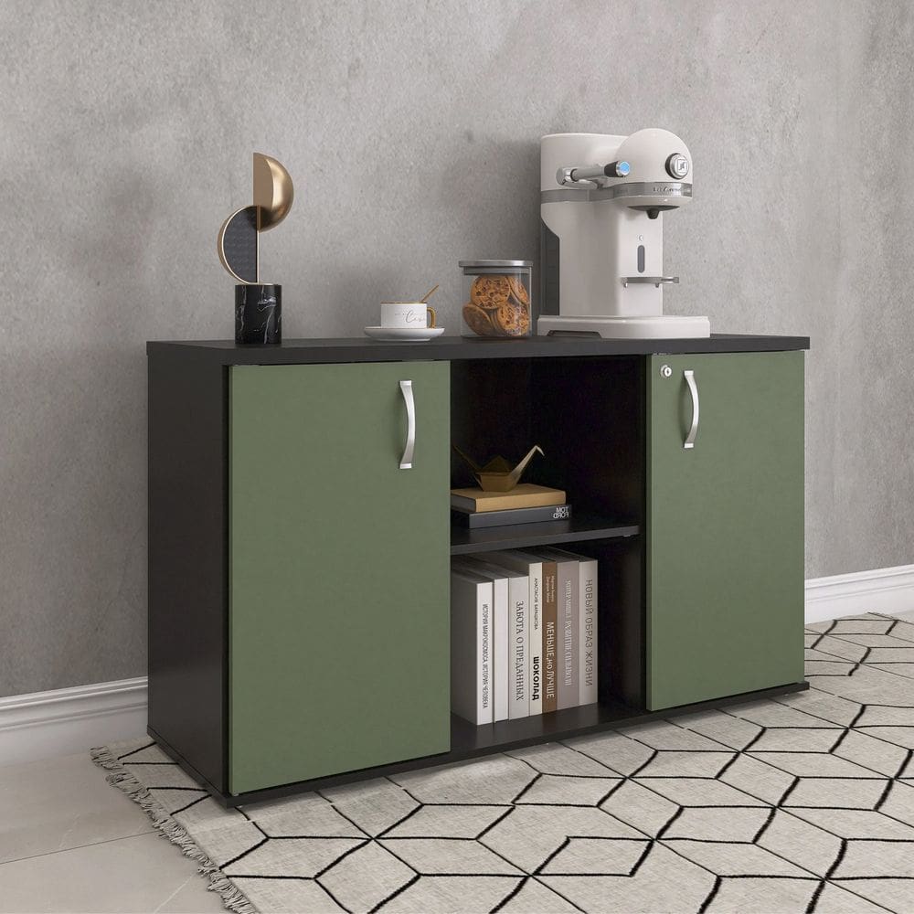 Armário Credenza 2 Portas Pivotante P25 Grafito/Salvia