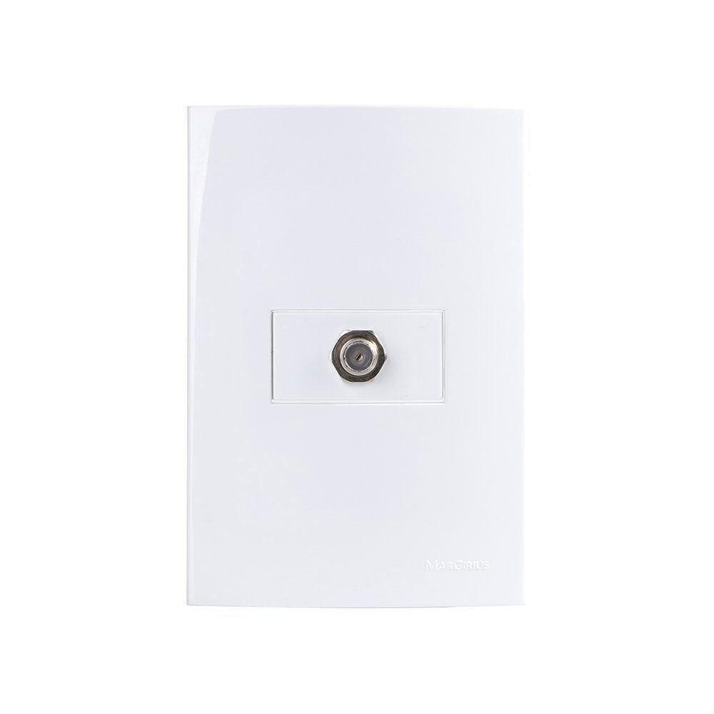 Tomada Antena De Tv Margirius Sleek Para Cabo Coaxial Com Placa 4x2 Branca