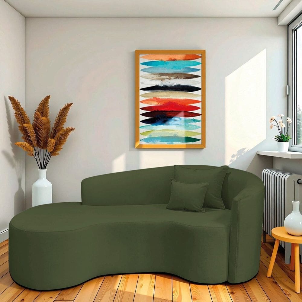 Recamier Curvo Orgânico 200cm 3 Lugares Lado Esquerdo para Sala de Estar Linho Londres Verde