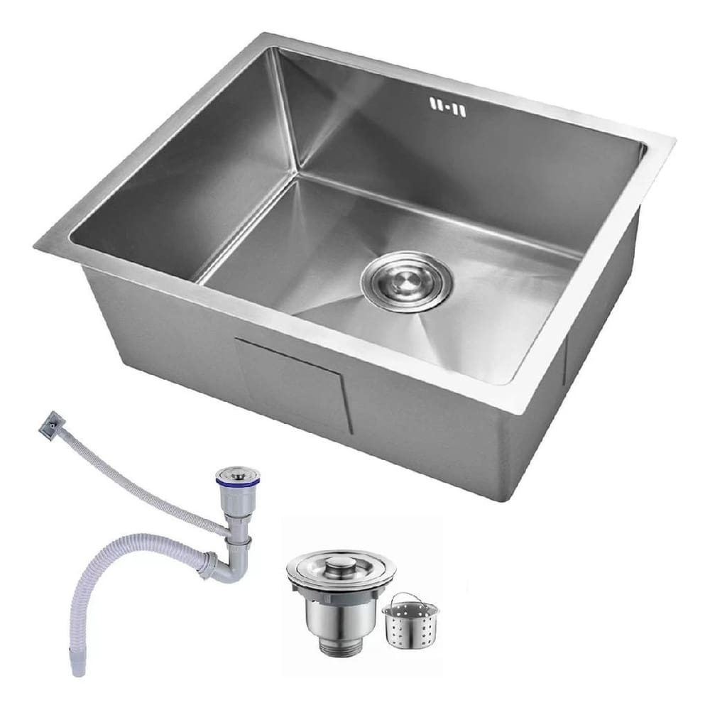 Cuba Gourmet Pia Inox Quadrada Cozinha Luxo 60x45 Com Acessórios Cinza