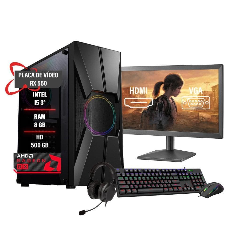Pc Gamer Completo I5 3 Rx 550 8Gb Ram Hd 500Gb Ssd 120Gb