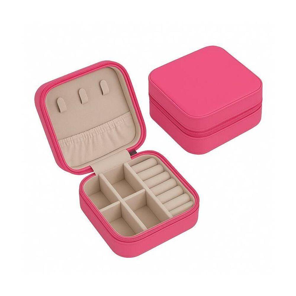 Mini Porta Joias Rosa Pink Revestimento Em Couro Sintético