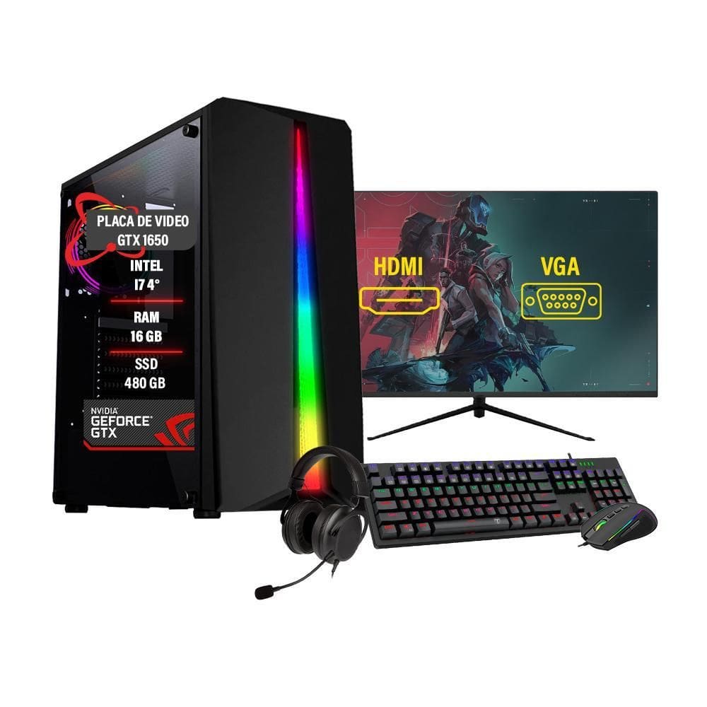Pc Gamer Completo I7 4º Gtx 1650 Ram 16Gb Ssd 480Gb