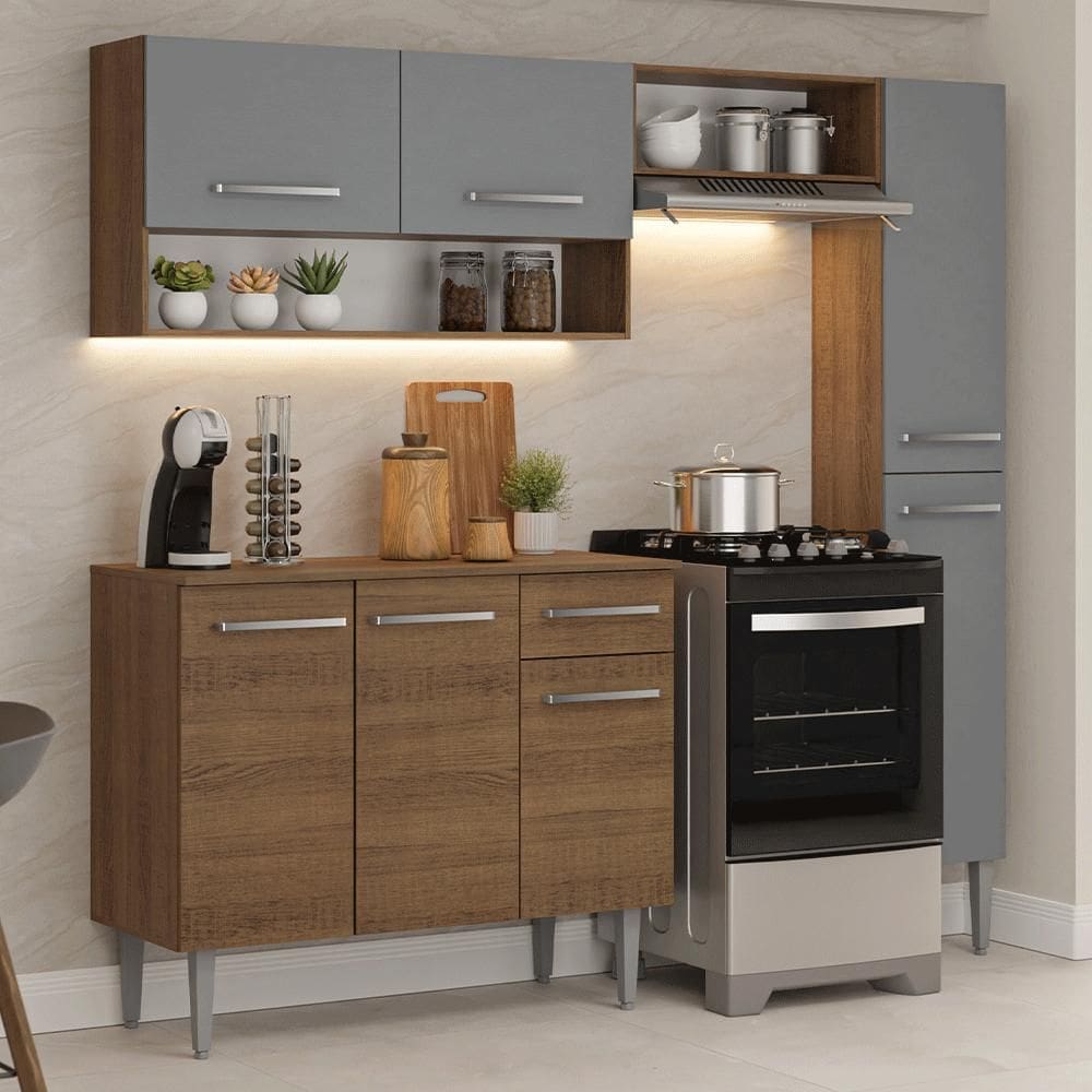 Armário de Cozinha Completa 197 cm Rustic/Cinza Emilly Madesa 01
