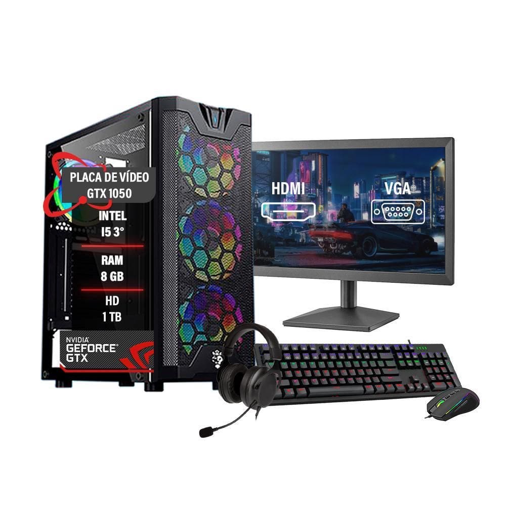 Pc Gamer Completo I5 3 Gtx 1050 Ram 8Gb Hd 1Tb Ssd 120Gb