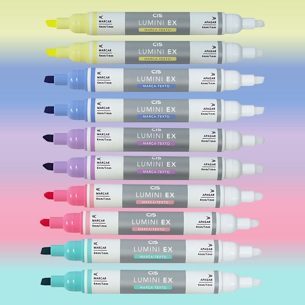 Kit 10 Unidades Marca Texto Lumini EX Apagável Tons Pastel CIS