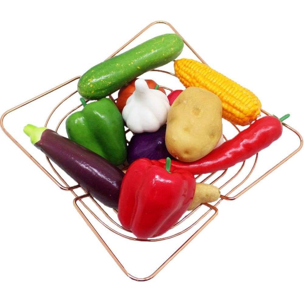 Kit Decoração Hortaliça Artificiais Isopor E Cesta Rose Inox