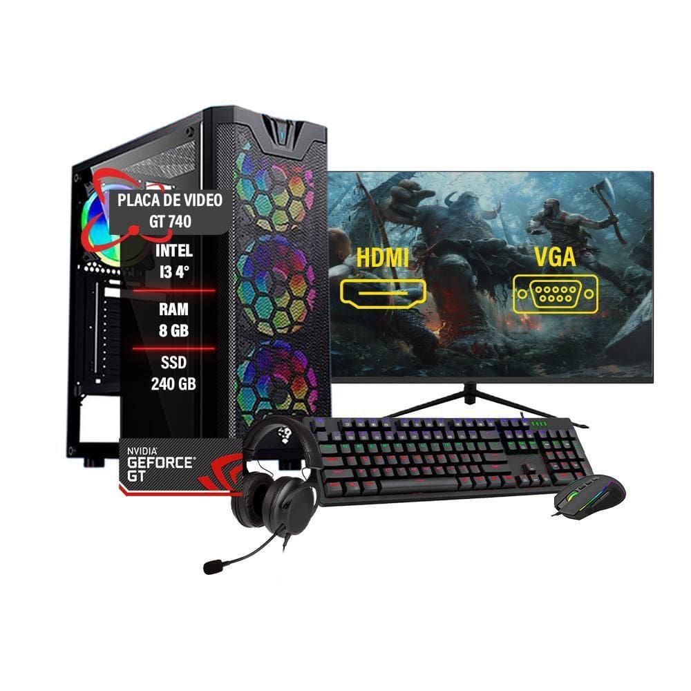 Pc Gamer Completo Intel I3 4º Gt 740 Ram 8Gb Ssd 240Gb 27