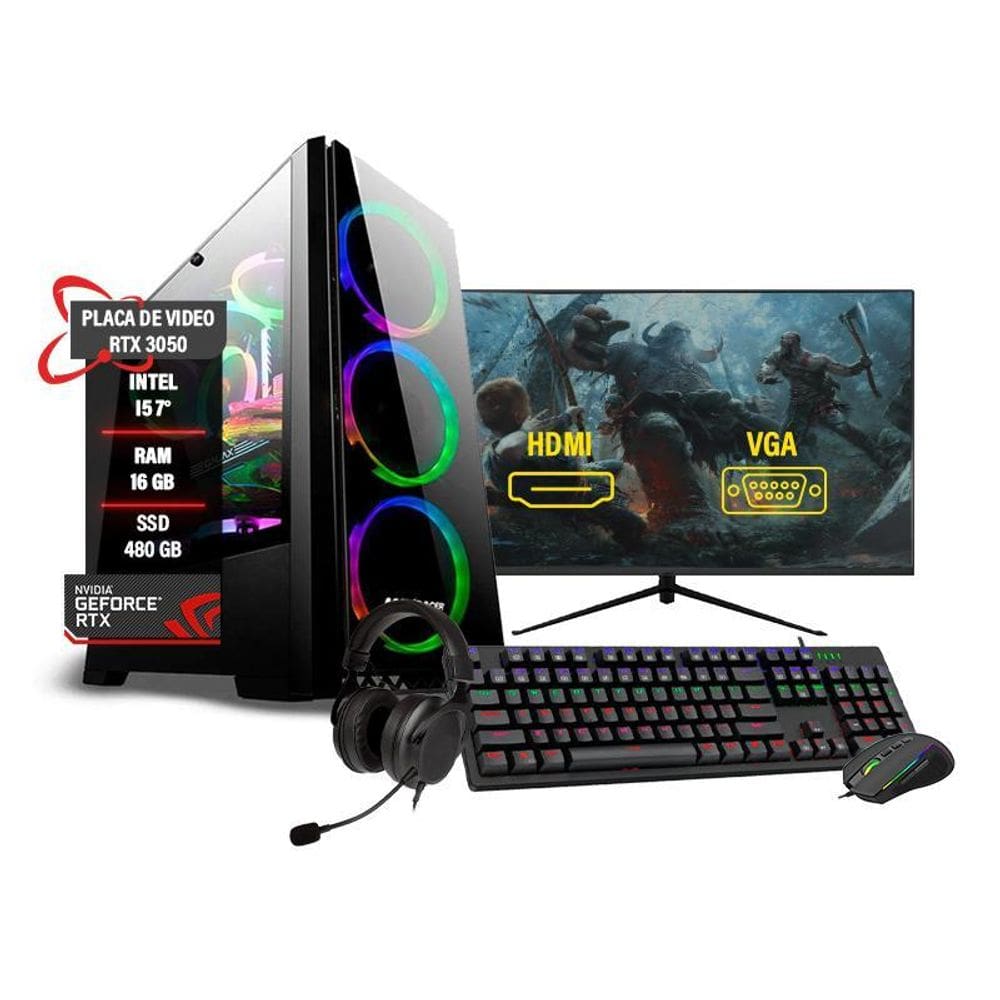 Pc Gamer Completo I5 7 Ram 16Gb Rtx3050 Ssd 480Gb Hd1Tb 24