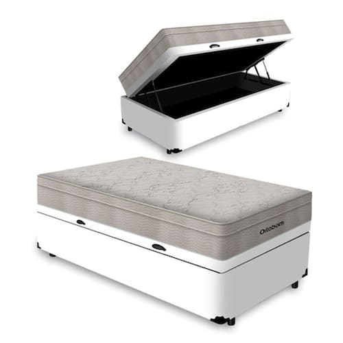 imagem-Cama Box Baú Solteiro + Colchão Molas Ensacadas - AirTech Spring (88x188x72) - Ortobom  - Branco
