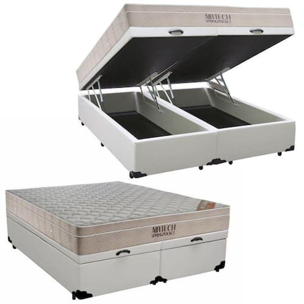 Cama Box Baú King + Colchão de Molas Ensacadas - AirTech Spring (193x203x67) - Ortobom