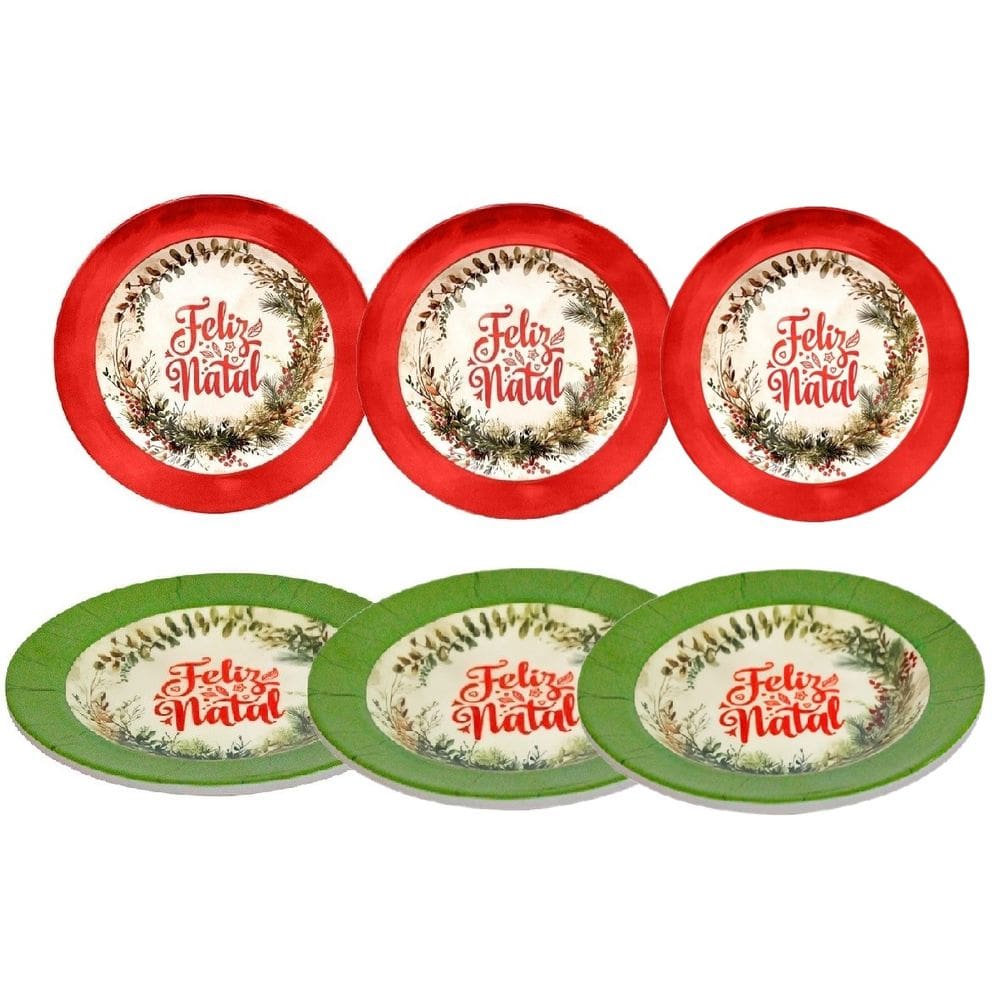 Conjunto 6 Pratos Em Melamina Para Sobremesa Feliz Natal 17,5cm