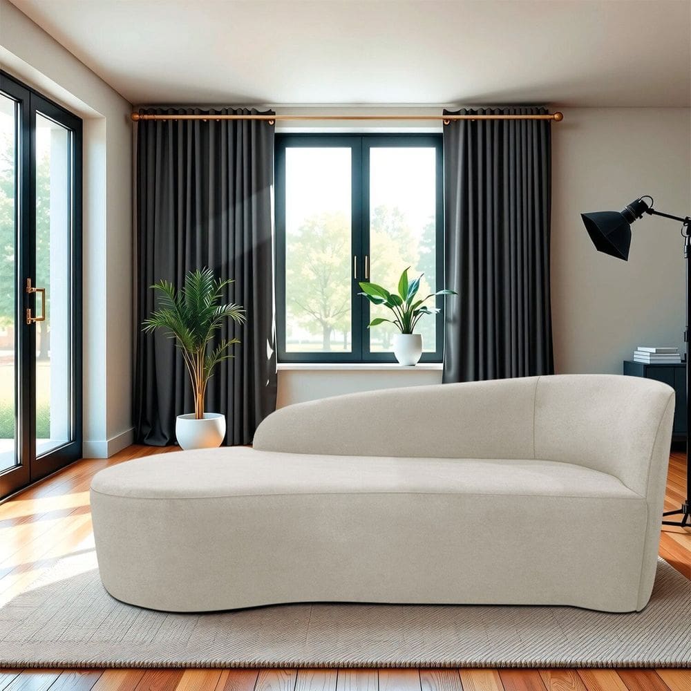 Recamier Curvo Orgânico 160cm 2 Lugares Lado Esquerdo para Sala de Estar Linho Paris Bege