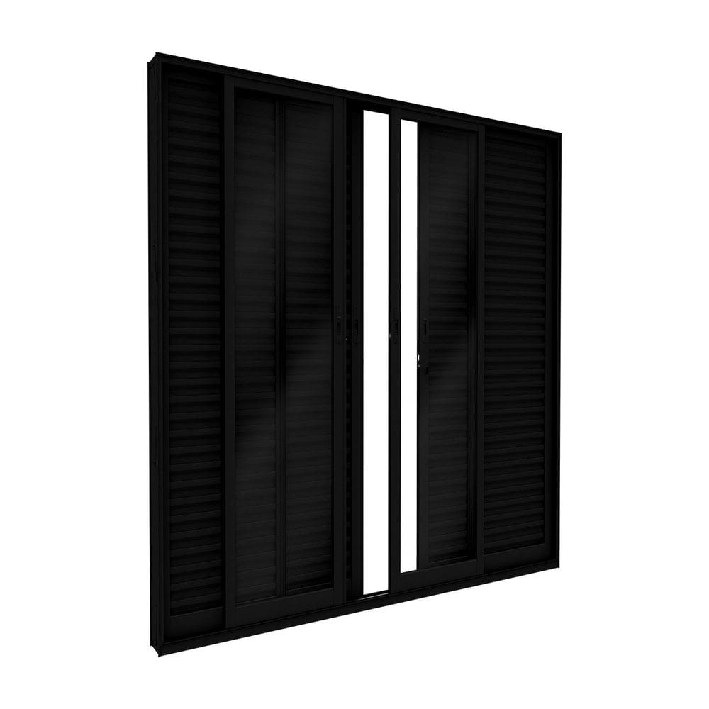 Porta Balcão de Alumínio 4 Folhas Móveis e 2 Fixas com Fecho Embutido 215x200cm Lucasa Ideale Preto