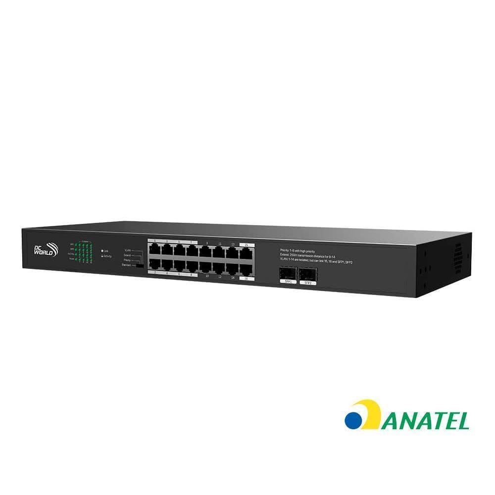 Switch 16 Portas Poe + 2 Portas Uplink Sfp