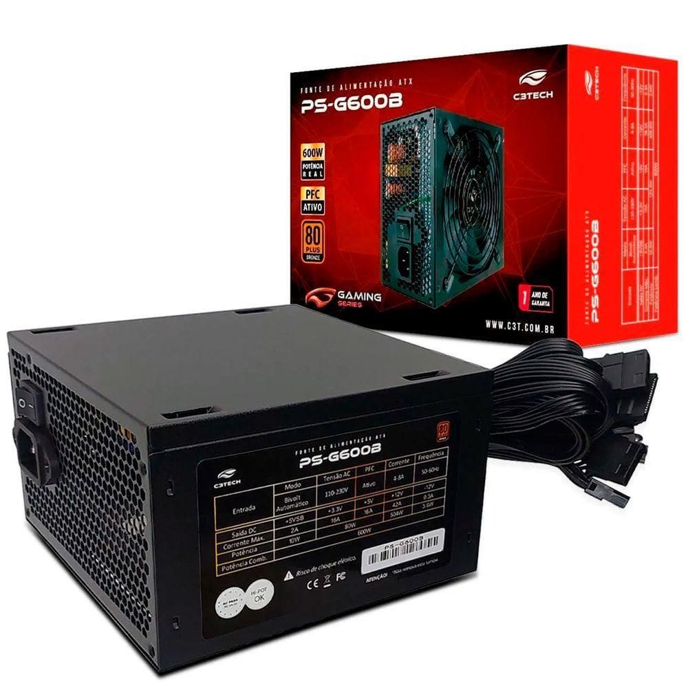 Fonte Atx C3tech G600b 600w 80 Plus Bronze Pfc Bivolt