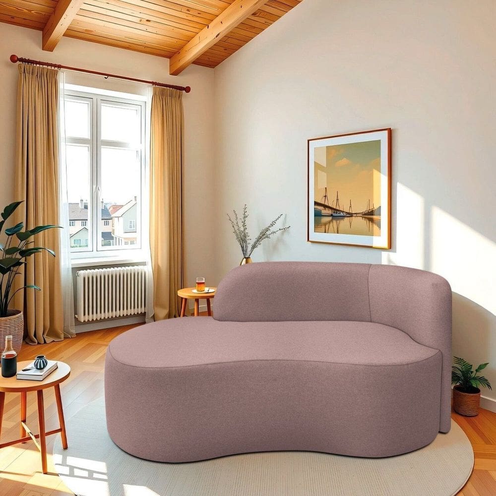 Recamier Curvo Orgânico 160cm 2 Lugares Lado Esquerdo para Sala ou Quarto Linho Japão Rose