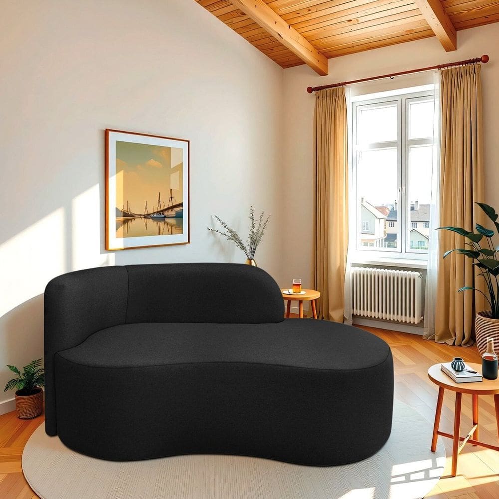 Recamier Curvo Orgânico 160cm 2 Lugares Lado Direito para Sala ou Quarto Bouclé Japão Preto