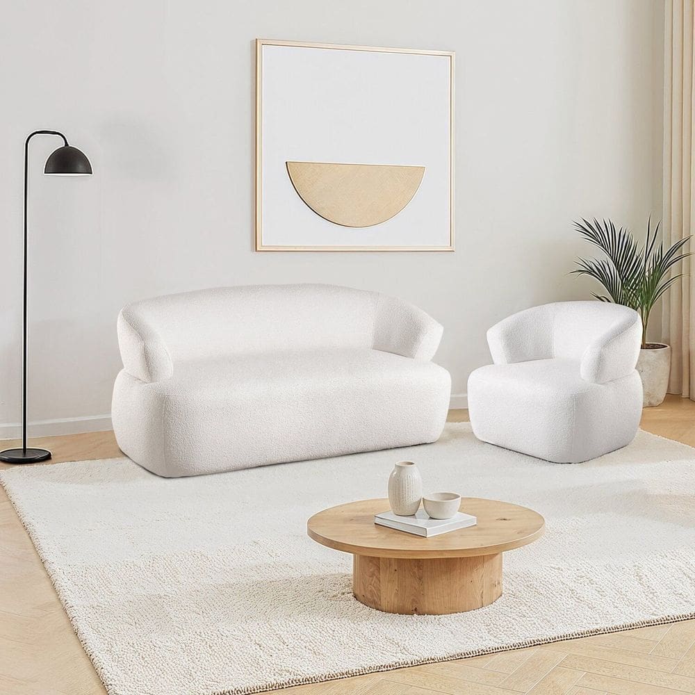 Conjunto 1 Sofá Orgânico 2 Lugares 160cm e 1 Poltrona Base Fixa e Orgânica Zoe Espresso Móveis Off White