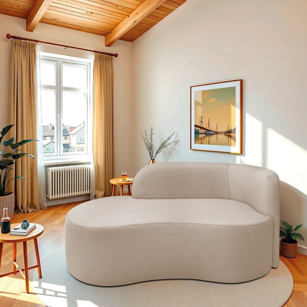 Recamier Curvo Orgânico 200cm 3 Lugares Lado Esquerdo para Sala ou Quarto Linho Japão Bege