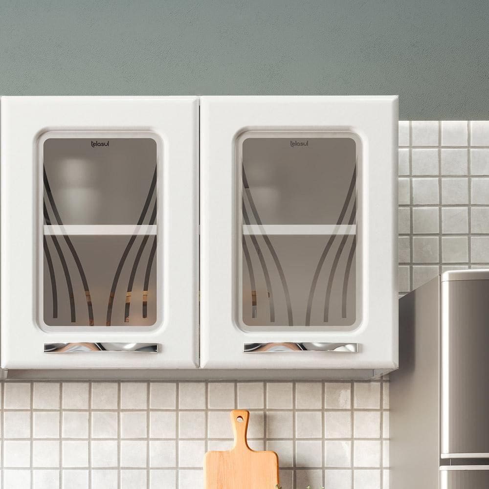 Armário De Cozinha De Aço Aéreo Duplo Star Com Vidro - Branco Branco