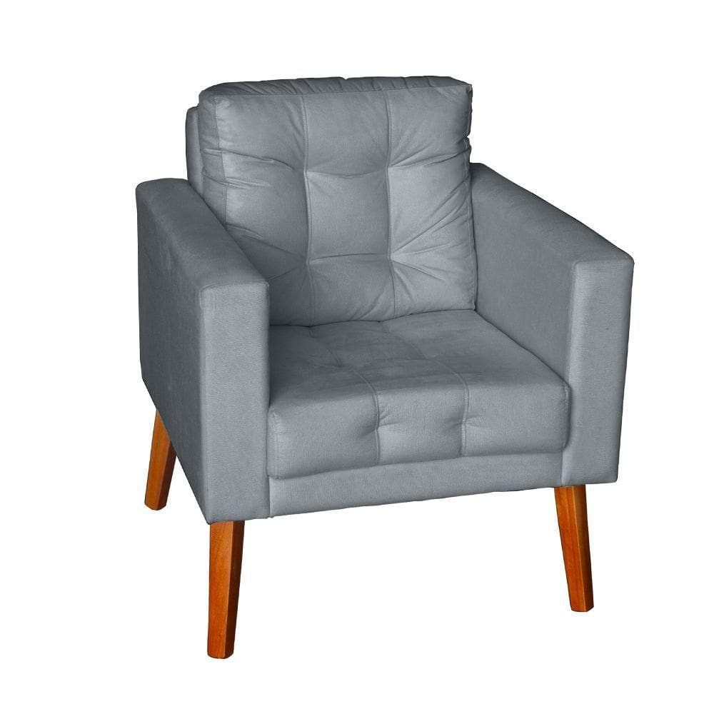 Sofá Poltrona Cadeira Com Puff Glamour Dubai Com Pés Em Madeira cinza