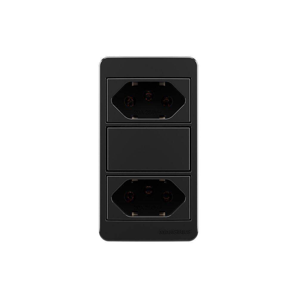 Placa Para Condulete Caixa 3/4” Com Tomada Dupla 2p+t 20a Margirius Sleek Preto Ebony Preto