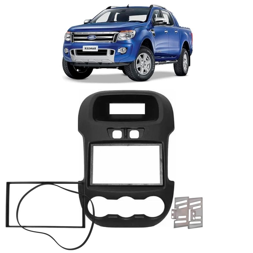 Moldura Painel Central 2 Din Ranger XL XLS 2013 à 2015 sem Botões Som Mp5 Dvd Preta Expex Epx100