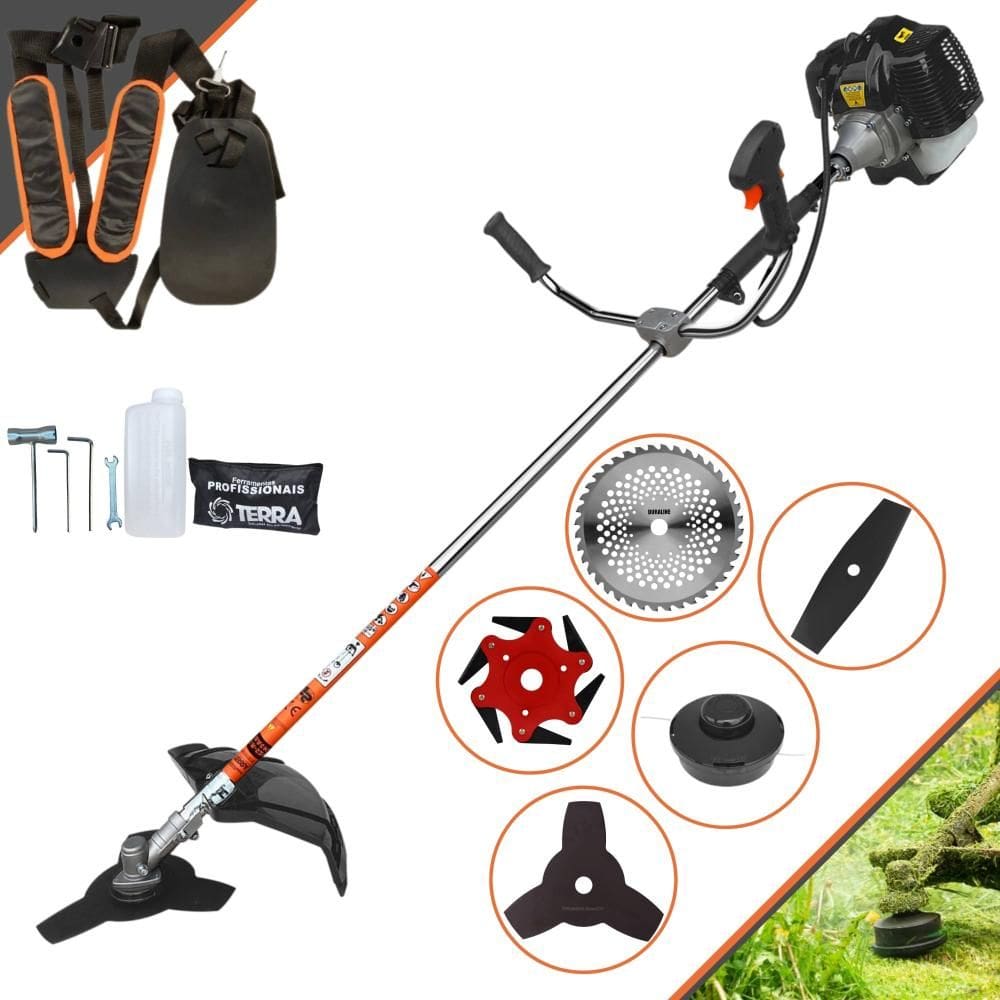 Roçadeira Terra GRH430 À Gasolina 2T 1,7HP 43cc Com Lâmina Facão + Lâmina 3 Pontas + Lâmina 6 Pontas + Lâmina 40 Dentes de Vídea + Carretel de Nylon