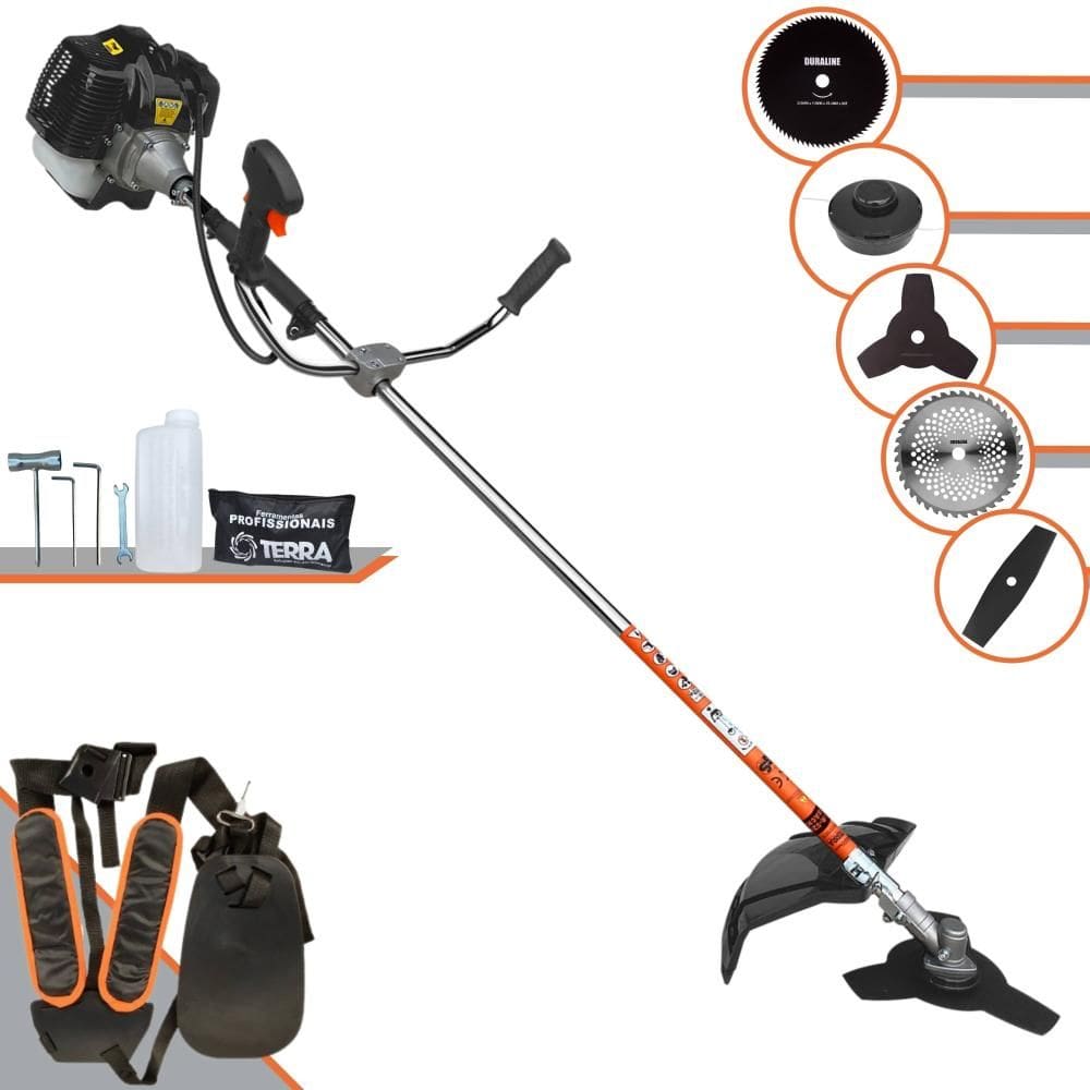 Roçadeira Lateral Profissional Terra GRH430 À Gasolina Motor 2T 43cc 1,7HP 6.500rpm Multifuncional Completa Com Carretel de Nylon e 4 Lâminas de Corte